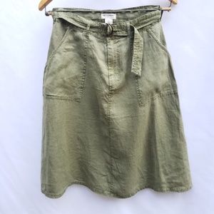 ARTISAN NY Women's 100% Linen Green Khaki Skirt